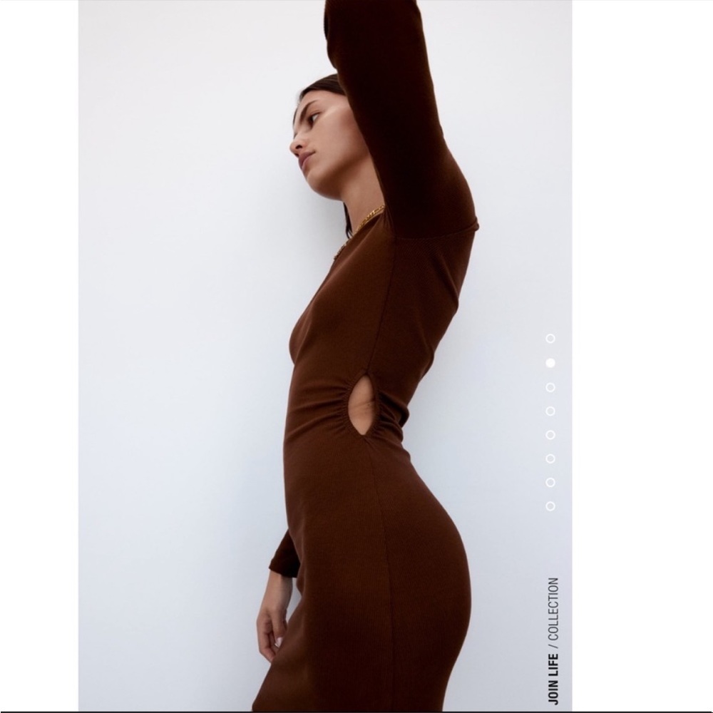 Zara Cut Out Dress Brown Small